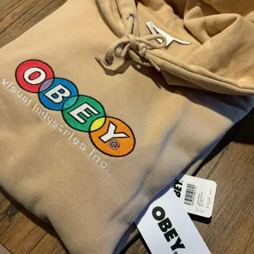 OBEY 오베이 자수 로고 후드티 L Oat Milk