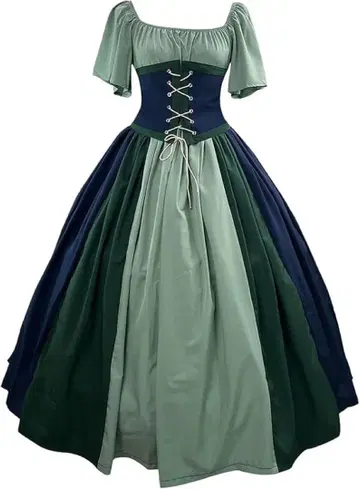 그린 네이비 레이스업 롱 드레스 중세 유럽 마을 처녀