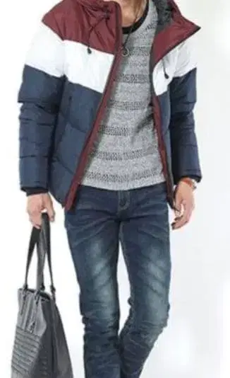 트리컬러 볼륨 넥 패딩 자켓 남성용 아우터 캠핑