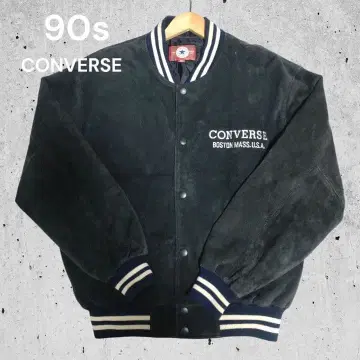 90s 컨버스 가죽 바시티 자켓 천연 가죽 블루종 자수 XL 블랙