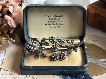 록잔 튤립 실버 브로치 루비 담수 펄 Silver925