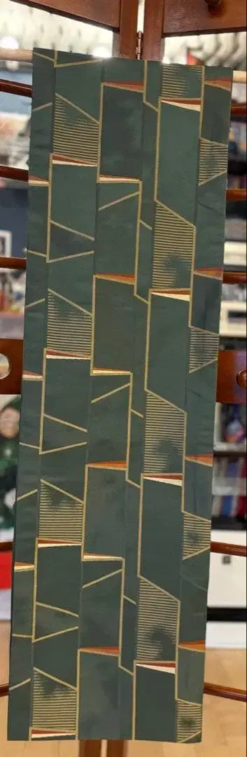 기하학 패턴 나고야 오비 그린 컬러 골드 컬러