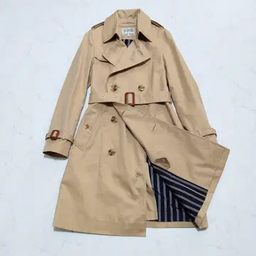 뷰티 앤 유스 트렌치코트 안감 스트라이프 벨트 포함 베이지