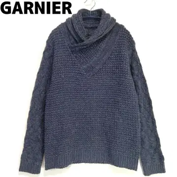 GARNIER 드레이프 넥 니트 스웨터 니트 블루 남성용 가르니에