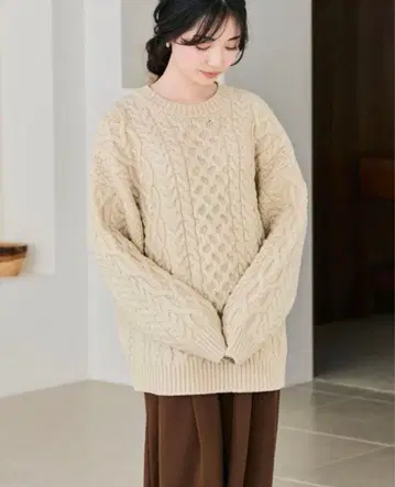 시마무라 choco 콜라보 케이블 니트 아이보리 M 사이즈 미사용 새상품