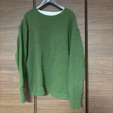 그린 컬러 긴팔 니트 스웨터 크루넥