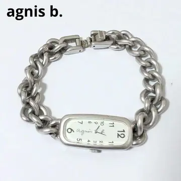 agnis b. 아날로그 손목시계 실버 체인 팔찌 쿼츠