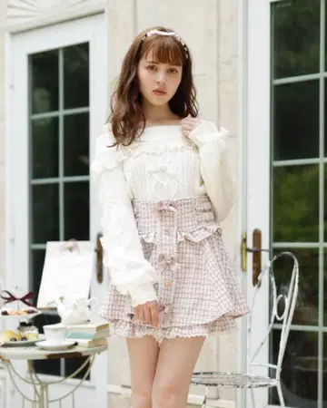 LIZ LISA 레이스업 슬리브 오프숄더 니트