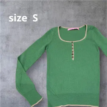 프라무 클립 그린 니트 긴팔 구제 의류