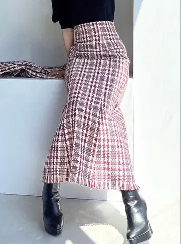 트위드 머메이드 스커트 보르도