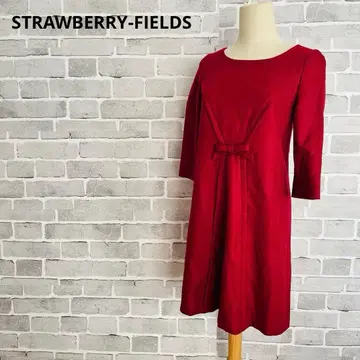 STRAWBERRY-FIELDS 리본 원피스 7부 소매 레드 B464
