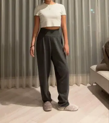 그레이 하이웨스트 캐시미어 조거 팬츠 M