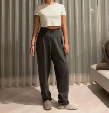 그레이 하이웨스트 캐시미어 조거 팬츠 M