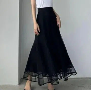 Louere 밑단 파이핑 튤 머메이드 스커트