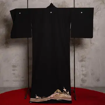 블랙 전통 예복 기모노 자수 기모노 잡화 세트