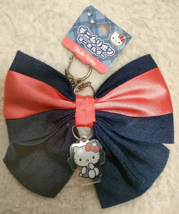 [ 새상품 ] 헬로키티 데님 리본 참 키링