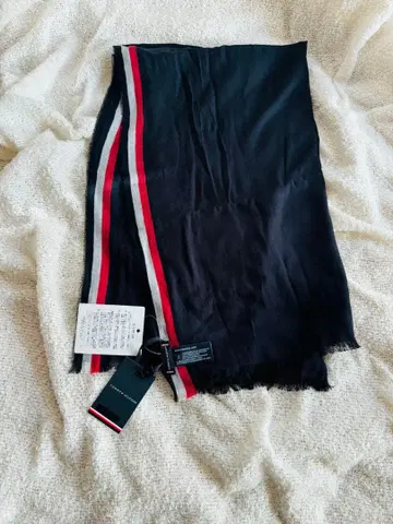 미사용 새상품 TOMMY HILFIGER 시그니처 테이프 머플러 네이비