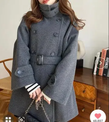 moment+ 니트 멜톤 2WAY 어레인지 칼라 미들 기장 트렌치코트