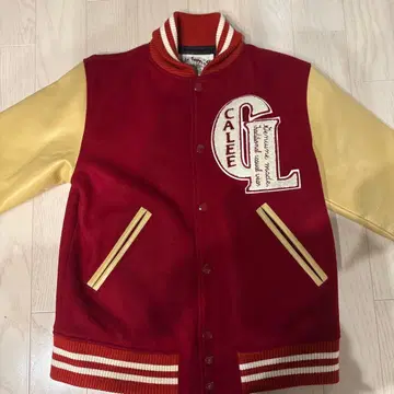 바시티 자켓 빨간색/노랑 울/가죽