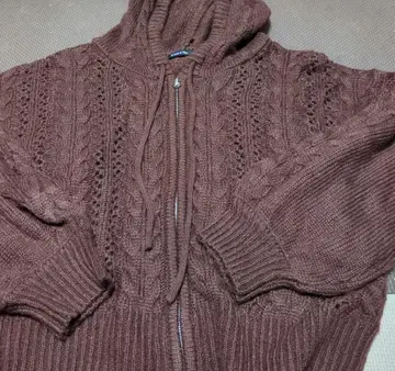 브라운 후드 부착 집업 가디건