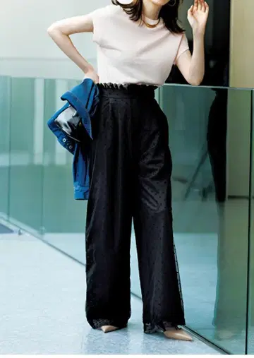 도트 무늬 튤 와이드 팬츠