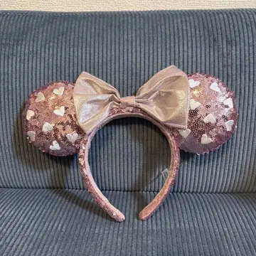 미니 핑크 하트 스팽글 머리띠