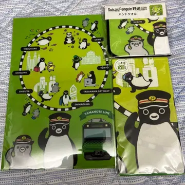 Suica 펭귄 클리어 파일과 핸드 타월 런치 크로스 3종 세트