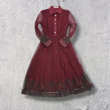 vintage 70s풍 페이즐리 메쉬 원피스 레트로 아트 패턴 개성파