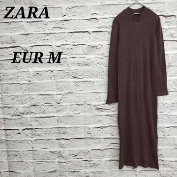자라 [ EUR M ] 긴팔 리브 니트 롱 원피스 하이넥 코튼 혼방