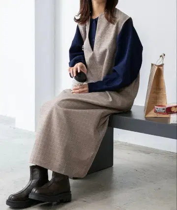 BONLECILL 체크 무늬 오버롤 스커트 원피스 봉르실