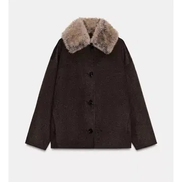 ZARA 인조 모피 카라 부착 울 코트 L