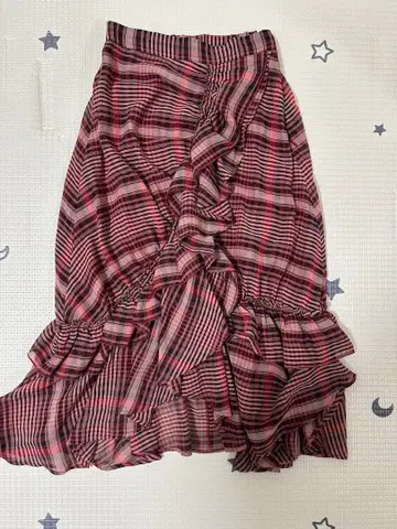 FURFUR 체크 무늬 프릴 롱 스커트