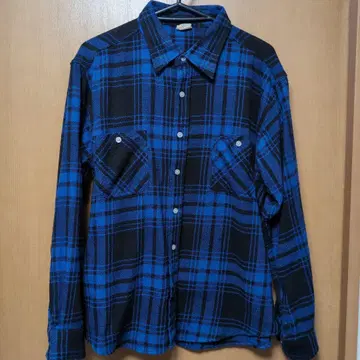 O.C 체크 무늬 플란넬 셔츠 파랑과 블랙 체크 LL 사이즈