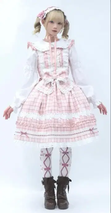 axes femme Chalmiere 타탄 체크 점프 스커트 (핑크)