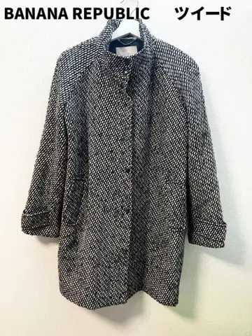 BANANA REPUBLIC 트위드 롱 코트 블랙 화이트