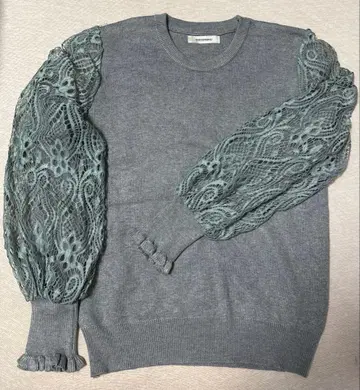 레이스 퍼프 슬리브 니트 스웨터 그레이