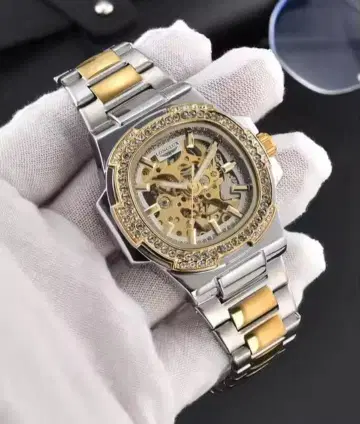 스켈레톤 자동 와인딩 손목시계 실버/골드