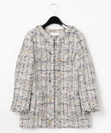 미사용 새상품 그레이스 콘티넨탈 트위드 프린지 롱 자켓 36