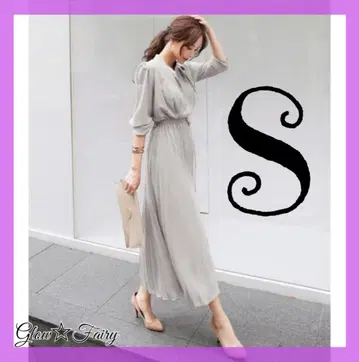 [ 새상품 ] 엘레강트한 긴팔 셔츠 원피스 S 그레이 롱 기장 하이웨스트