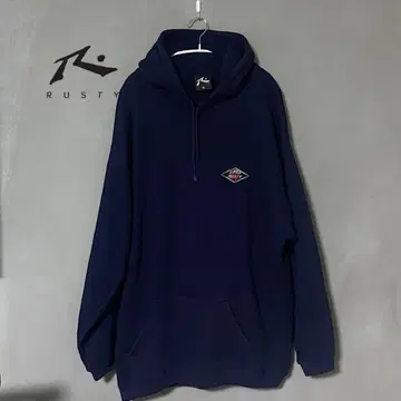 90s USA제 RUSTY 빈티지 후드티 XL 네이비 자수 로고