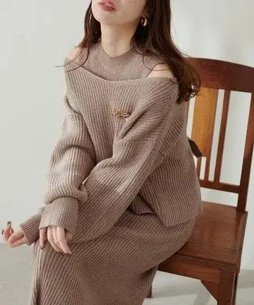 natural couture SET UP 걸리시 니트 원피스 (모카)
