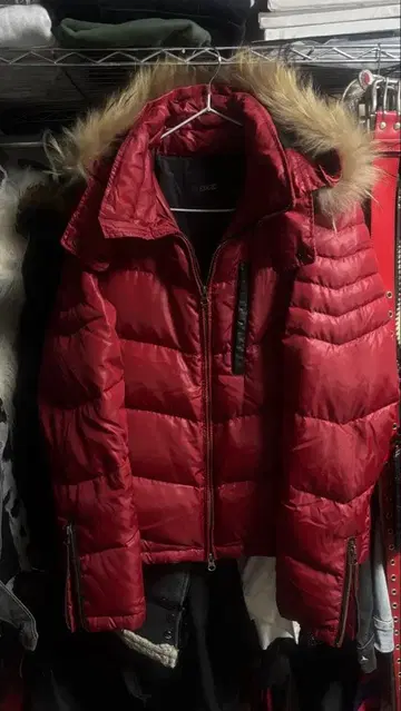 00s 광택 퍼 다운 자켓 archive y2k 짧은 기장 후드 부착