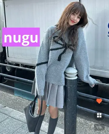 nugu 루즈 자카드 리본 모티브 니트