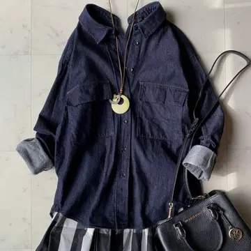 새상품급 뮤닉 Munich 데님 셔츠 넉넉한 핏 네이비 일본제