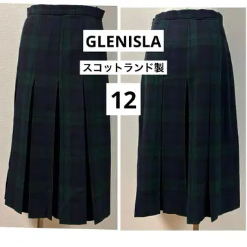 새상품급 GLENISLA 블랙워치 턱 스커트 스코틀랜드제 12