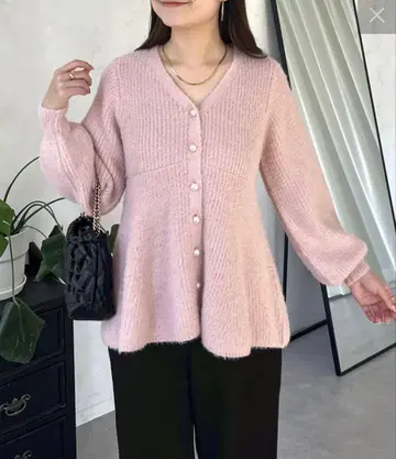 prose verse 페플럼 샤기 V넥 가디건