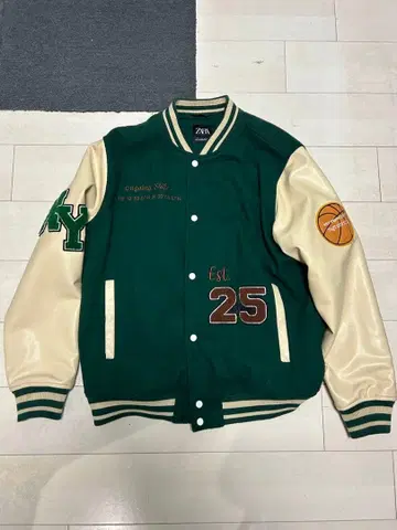 ZARA 바시티 자켓 그린 베이지