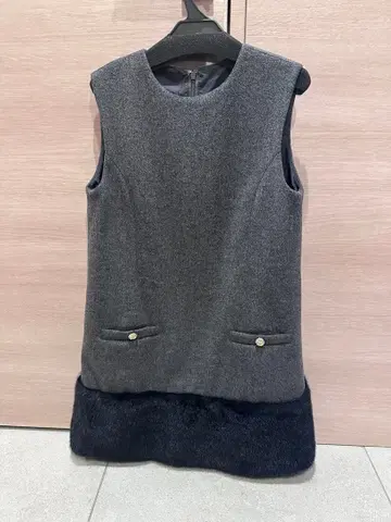 Lily Brown 퍼 도킹 미니 원피스