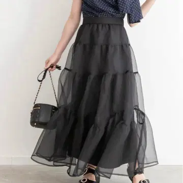 RANDA 오간자 볼륨 스커트 블랙