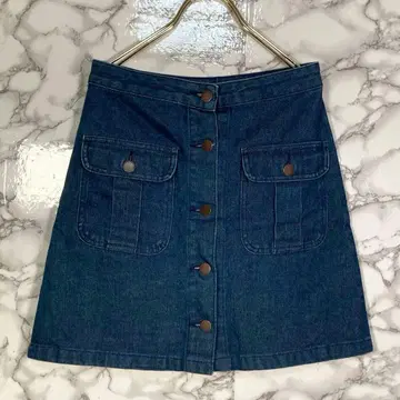 GU 지유 (M) 데님 미니 스커트 프론트 버튼 블루